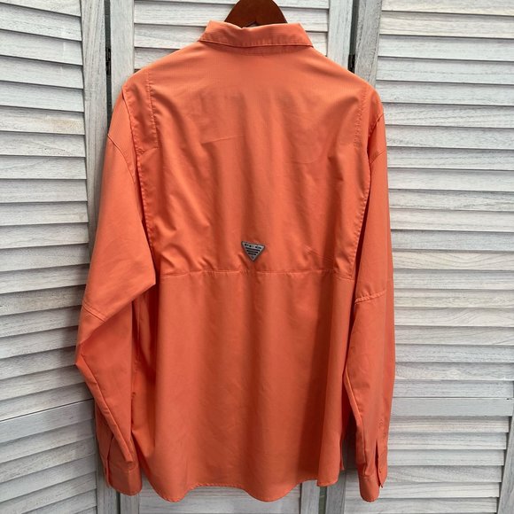 Columbia PFG Shirt Men L Orange Button Down Omni Shade Outdoors Fishing Camp - Picture 2 of 13